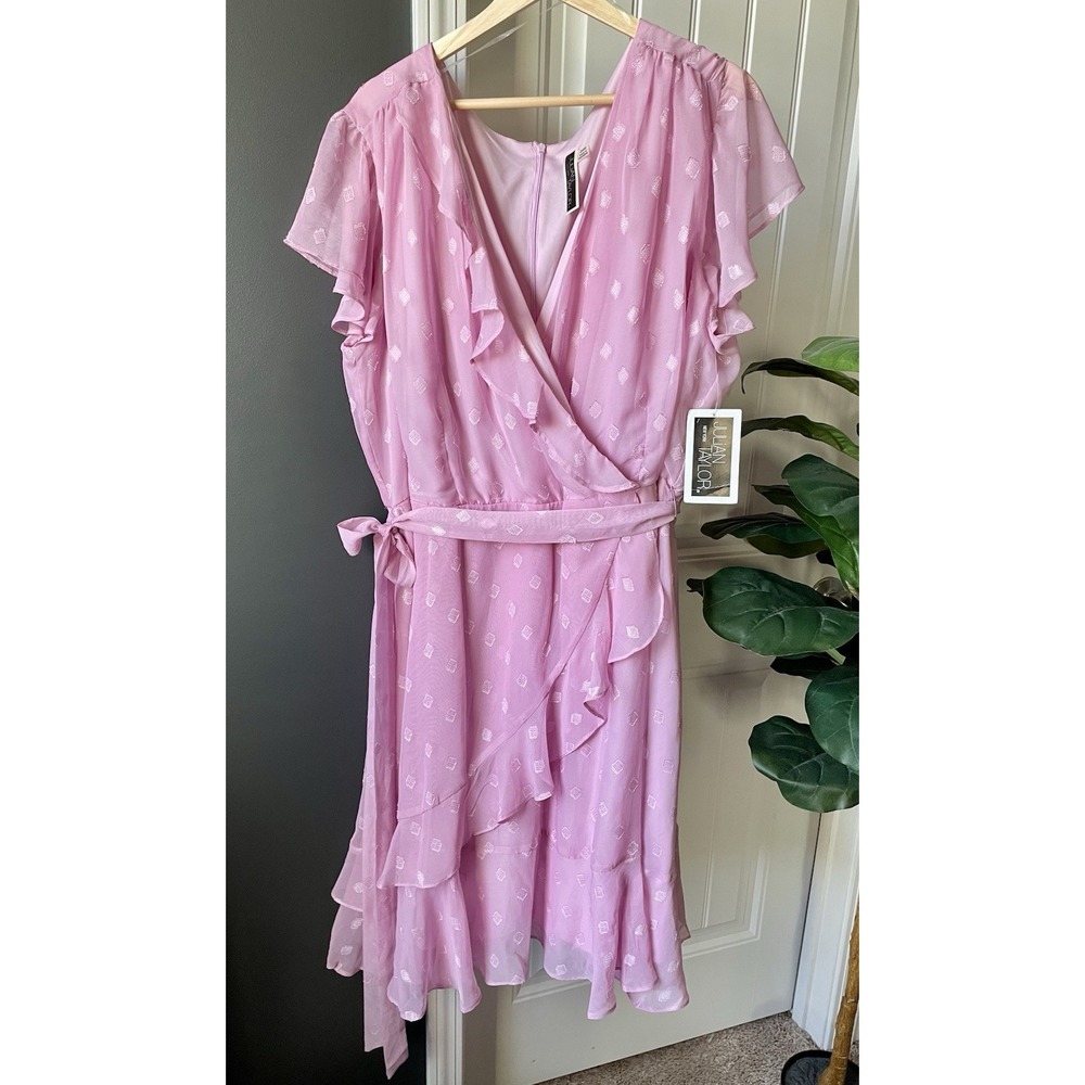 Julian Taylor Blush Pink Midi Wrap Dress 24W Ruffle Tie Waist VNeck Flutter Flaw